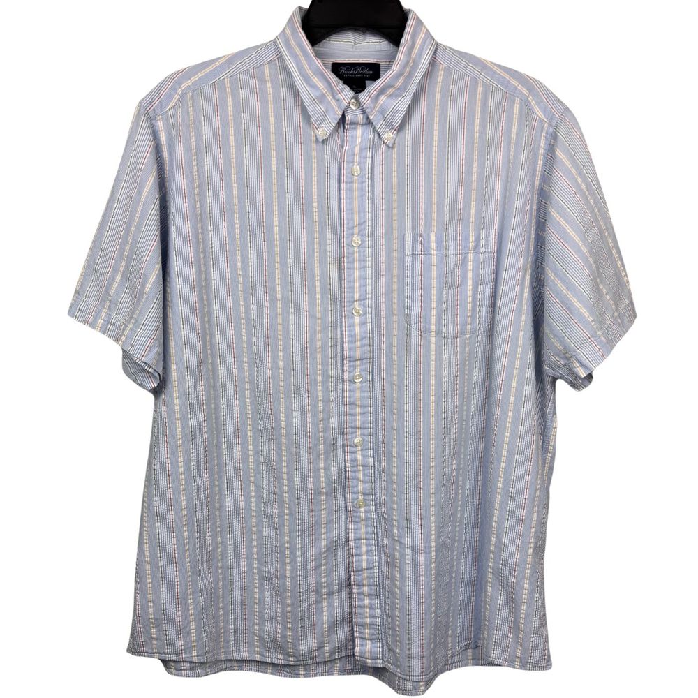 Brooks‎ Brothers Shirt Mens Button-Down Seersucker Striped Textured XL Preppy